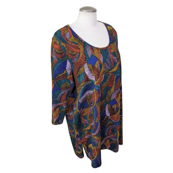 Ulla Popken Womens Plus 20/22 Tunic Leaf Print Knit Swing Side Slit Cotton - Picture 7 of 11
